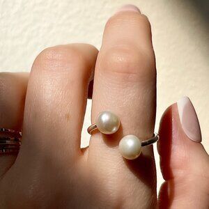 Sterling Silver Two Pearl Cuff Ring